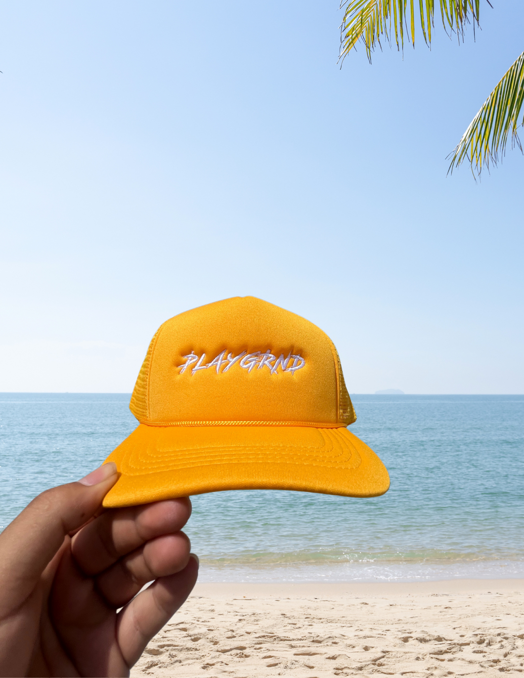 Text logo trucker hats yellow